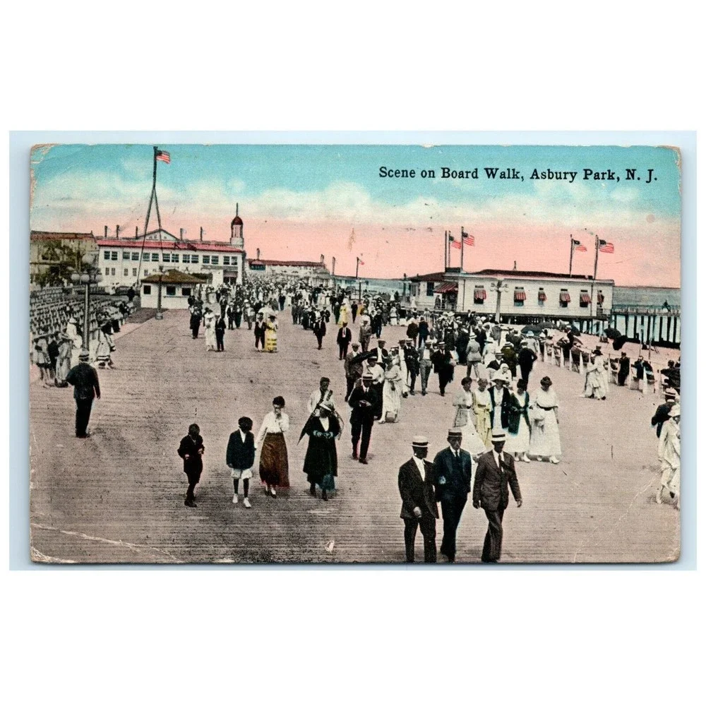 Vintage Postcard Asbury Park New Jersey NJ Scene Of Board Walk Shore 1917 Posted